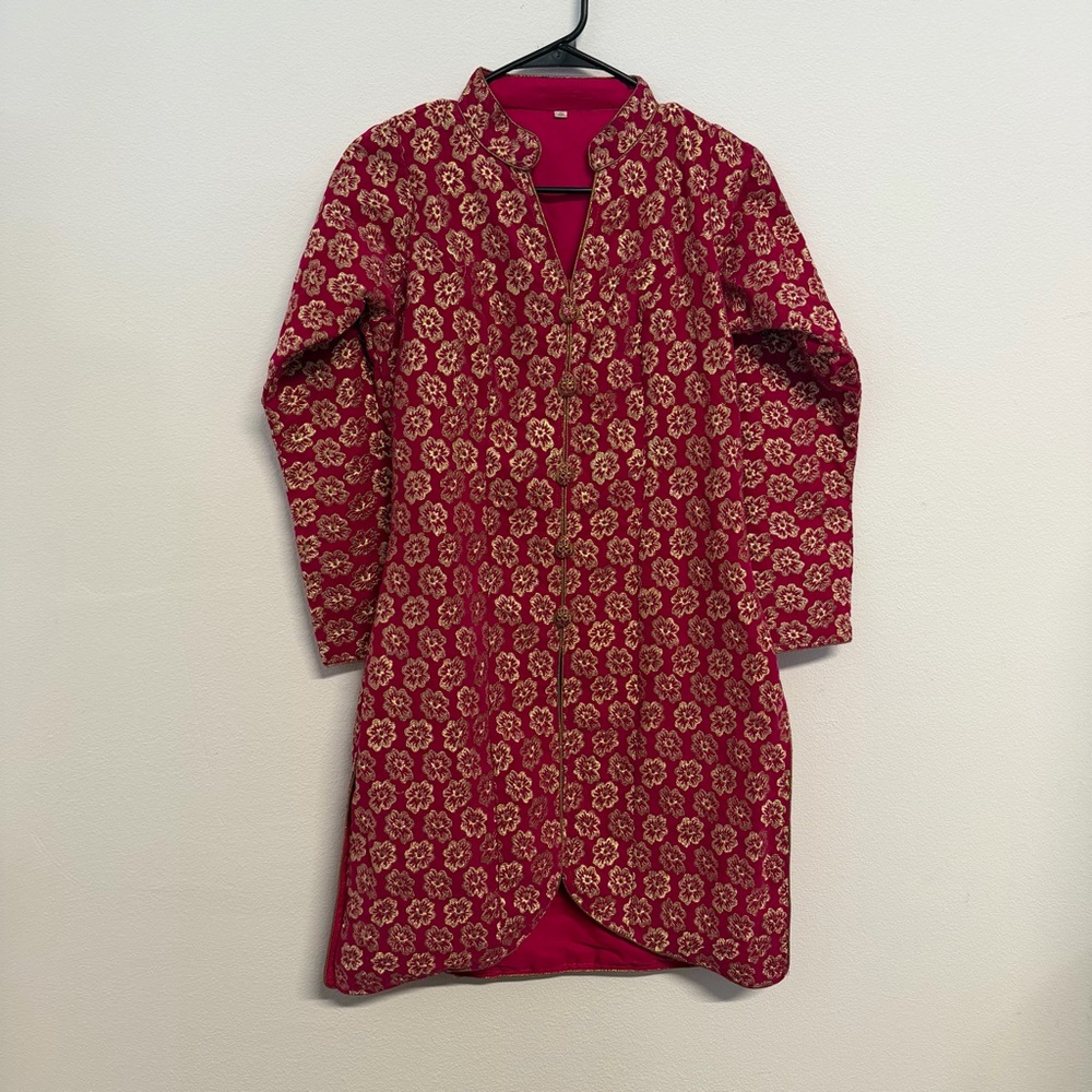 Hot Pink Gold Embroidered Girls Formal Dress with Dupatta